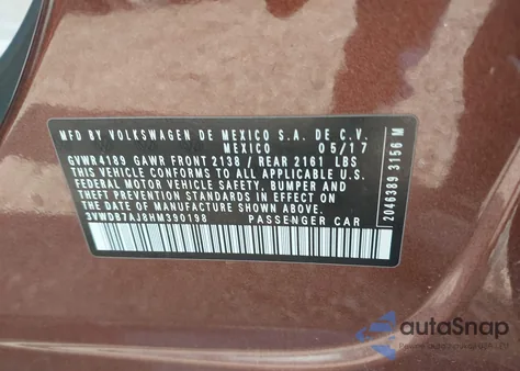 2017 Volkswagen Jetta Se z USA, uszkodzony, nr VIN 3VWDB7AJ8HM390198